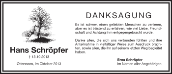 Traueranzeige von Hans Schröpfer von Pegnitz-Zeitung